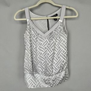 White House Black Market Silver Herringbone Pattern Blouse Size XXS